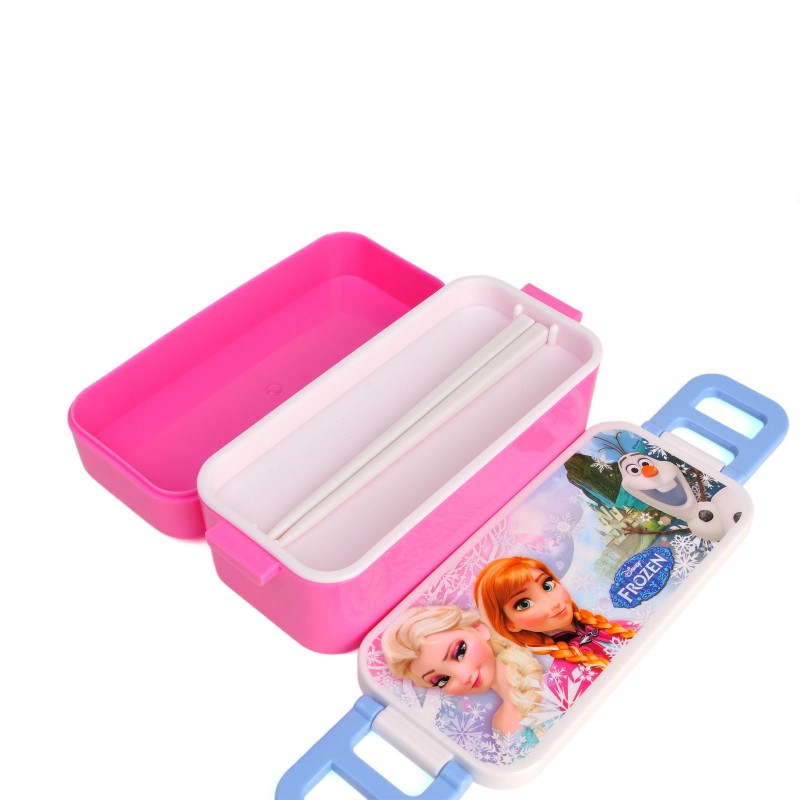 Disney Frozen Lunch Box 2 Tier Elsa Anna Food Container Bento with Chopstic 
